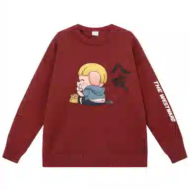 西行纪 美式高街设计感基础款简约毛线衣休闲慵懒风宽松外穿落肩学生打底圆领套头长袖情侣针织衫 男女同款