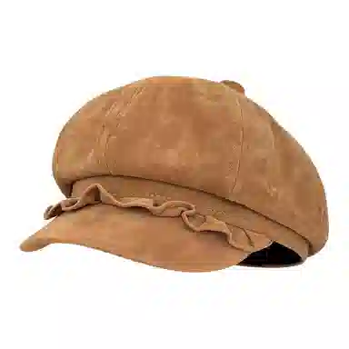 木林森 日系复古褶皱边八角百搭显脸小氛围感 麂皮绒 贝雷帽 男女同款情侣款