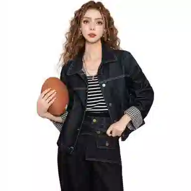 法文箱子 复古巴恩风翻领牛仔外套 女款