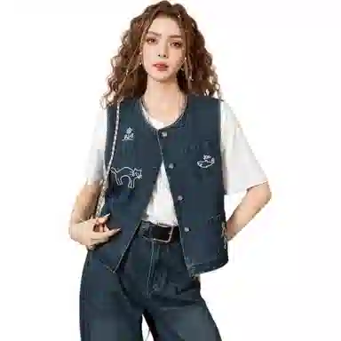 法文箱子 刺绣牛仔高级感马甲 女款