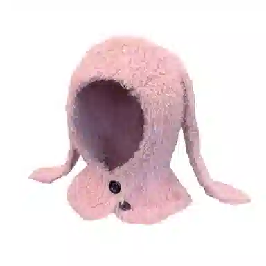 北极绒 可爱兔子耳朵毛绒韩版针织百搭护耳套头帽 聚酯纤维 绒线帽 男女同款情侣款