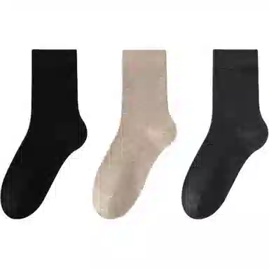 妮轻 羊毛秋冬季美利奴纯色简约中筒袜 男款