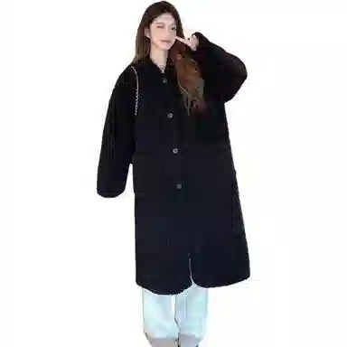 邓大喵 皮毛一体仿翻领羊羔毛外套女冬加厚毛毛中长款保暖大衣皮草 女款