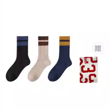 二三二三 羊毛保暖抗寒撞色条纹运动袜舒适柔软吸汗透气高弹居家休闲袜日常通勤跑步爬山健身骑行滑雪中筒袜 男款