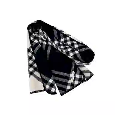 北极绒 潮流复古锁边黑色格纹保暖百搭气质 聚酯纤维 绒线围巾 男女同款情侣款