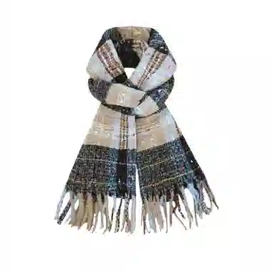 北极绒 氛围感秋冬韩版复古格纹软糯保暖百搭 聚酯纤维 绒线围巾 男女同款情侣款