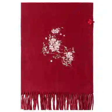 上海故事 刺绣珠绣盘精致柔软优雅扣两用 绵羊毛 绒线围巾 女款