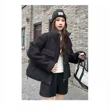 丝絮丝绸 冬季时尚韩版宽松加厚连帽面包服保暖外套棉服 女款