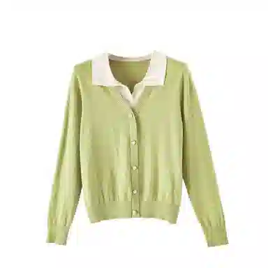 晚白 假两件设计含羊毛高弹力装饰扣针织衫 女款