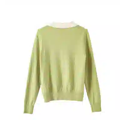 晚白 假两件设计含羊毛高弹力装饰扣针织衫 女款