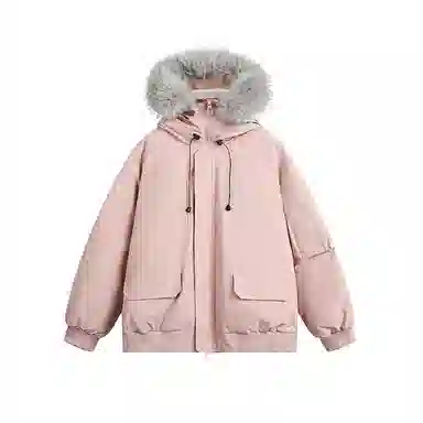 欧迪芬 复古简约纯色学院风加厚保暖防风百搭舒适户外休闲运动登山旅行多口袋工装外套无性别主义情侣款可拆卸毛领立领连帽棉服 男女同款