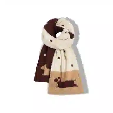 【高品质~冬日必备】 攸委 韩系氛围感可爱小狗双面毛绒围巾女冬季保暖加厚加绒防寒 腈纶 时尚柔软百搭针织围脖披肩 男女同款情侣款