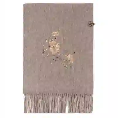 上海故事 刺绣珠绣盘精致柔软优雅扣两用 绵羊毛 绒线围巾 女款