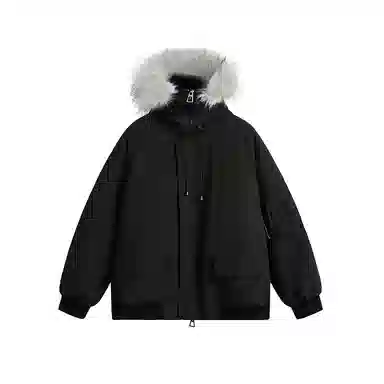 欧迪芬 复古简约纯色学院风加厚保暖防风百搭舒适户外休闲运动登山旅行多口袋工装外套无性别主义情侣款可拆卸毛领立领连帽棉服 男女同款