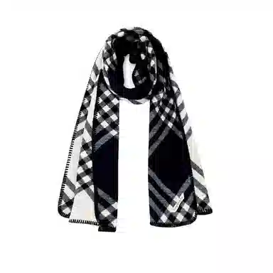 北极绒 潮流复古锁边黑色格纹保暖百搭气质 聚酯纤维 绒线围巾 男女同款情侣款