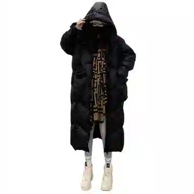 敲模女孩 韩系学院风长款过膝宽松加厚面包服棉服 女款