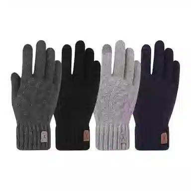 艾佳微 触屏加绒防寒毛线针织五指骑行提花保暖户外 羊驼绒 绒线手套 男女同款情侣款