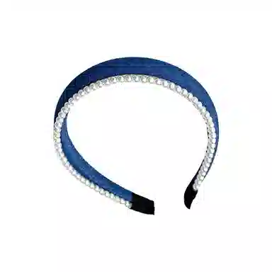 蒙妮 小清新蓝色牛仔双层仿珍珠 布艺 发箍 女款