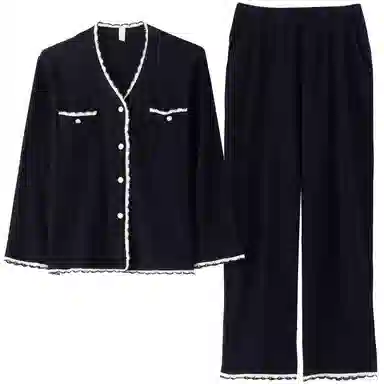 莫代尔 舒适柔软亲肤细腻翻领开衫个性时尚气质百搭不易起球家居服可外穿睡衣套装 女款