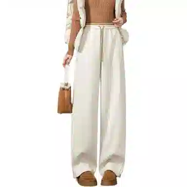 【dme】 醇厚保暖云绒呢冬季抽绳撞色松紧高腰弯刀裤直筒小个子腰舒适百搭纯色宽松潮流休闲裤 女款