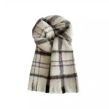 北极绒 黑白格纹软糯亲肤高级感加厚百搭 涤纶 绒线围巾 男女同款情侣款