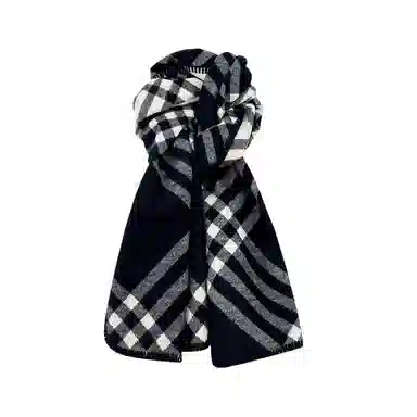 北极绒 潮流复古锁边黑色格纹保暖百搭气质 聚酯纤维 绒线围巾 男女同款情侣款