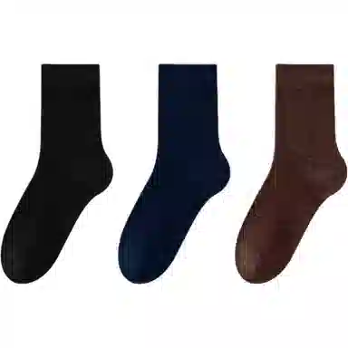 妮轻 羊毛秋冬季美利奴纯色简约中筒袜 男款