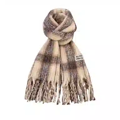 北极绒 秋冬季韩版高级感温暖格子百搭加厚加长披肩 聚酯纤维 绒线围巾 男女同款情侣款