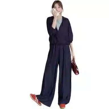 稻草人 宽松阔腿洋气舒适百搭设计感显瘦休闲套装 女款