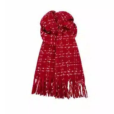 北极绒 韩版潮流高级虚线格子氛围感百搭保暖披肩围脖 聚酯纤维 绒线围巾 男女同款情侣款