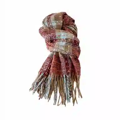 北极绒 氛围感秋冬韩版复古格纹软糯保暖百搭 聚酯纤维 绒线围巾 男女同款情侣款