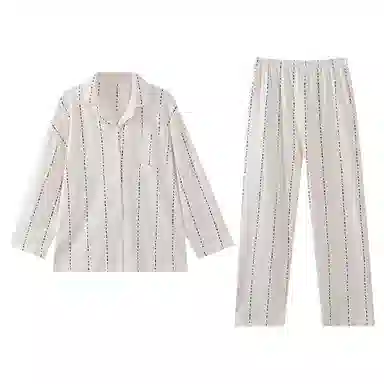 莫代尔 纯棉个性百搭简约翻领开衫休闲舒适亲肤透气长袖长裤家居服可外穿女士睡衣套装 女款