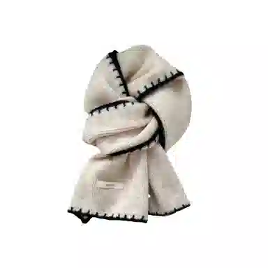 北极绒 高级韩版百搭氛围感软糯针织锁边护颈 聚酯纤维 绒线围巾 男女同款情侣款