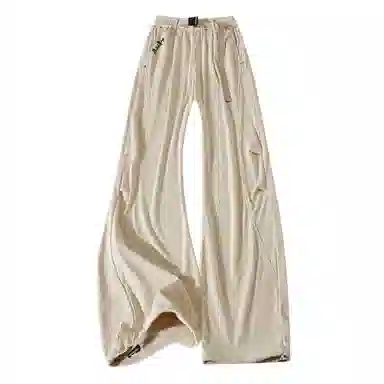 【两穿灯芯绒松紧腰带】布客行 大码可穿不规则明线褶皱拼接设计垂感抗皱免熨烫显高瘦显腿长美式高街弯刀微喇保暖长裤子休闲裤 男女同款