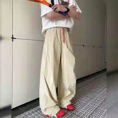 悍戈 美式复古简约纯色户外机能风阔腿速干防晒运动登山裤潮流直筒宽松百搭伞兵裤休闲裤 男女同款