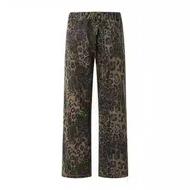 AiLoT Vintage Leopard Denim Pants