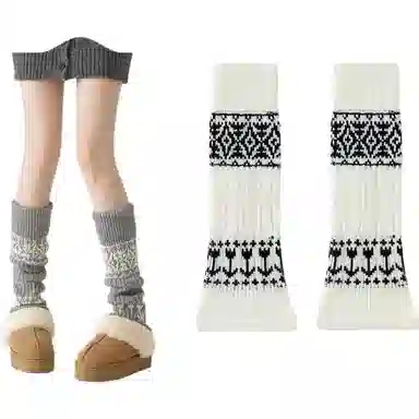 妮轻 羊毛加厚保暖菱形个性中筒袜 女款