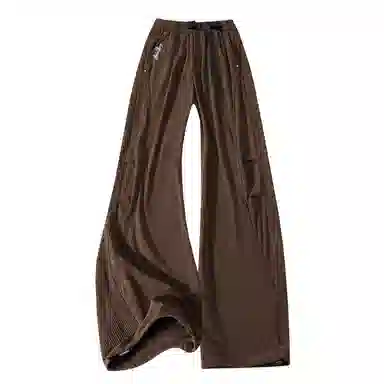 【两穿灯芯绒松紧腰带】布客行 大码可穿不规则明线褶皱拼接设计垂感抗皱免熨烫显高瘦显腿长美式高街弯刀微喇保暖长裤子休闲裤 男女同款