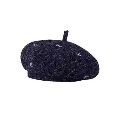 朵澜 水洗牛仔女大头围日系蝴蝶结八角帽时尚显脸小帽子 聚酯纤维 贝雷帽 女款