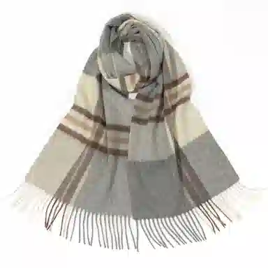 一米画纱 柔软触感经典格纹加厚保暖舒适格子条纹撞色流苏 山羊绒 绒线围巾 男女同款情侣款