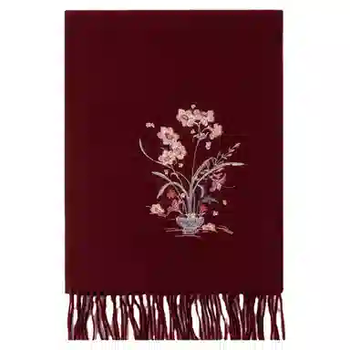 上海故事 花卉刺绣加厚保暖精致舒适优雅柔软 绵羊毛 绒线围巾 女款