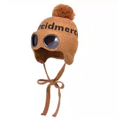 艾佳微 户外防寒保暖护耳 套头帽带眼镜毛球 腈纶 绒线帽 男女同款情侣款