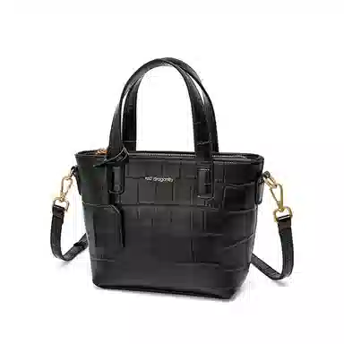 红蜻蜓 时尚纯色潮流高颜值托特包斜挎单肩包 牛皮 手提包 常规 女款 黑色