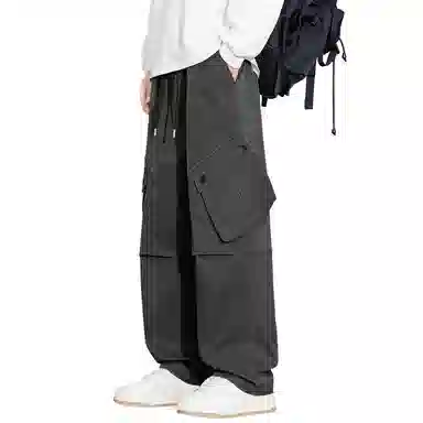 顶峰保罗 山系机能户外登山骑行攀岩褶皱工装伞兵裤无性别主义潮牌宽松直筒阔腿裤高街痞帅百搭弹力抽绳显高显瘦拖地垂感休闲裤 男女同款