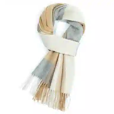 一米画纱 柔软触感经典格纹加厚保暖舒适格子条纹撞色流苏 山羊绒 绒线围巾 男女同款情侣款