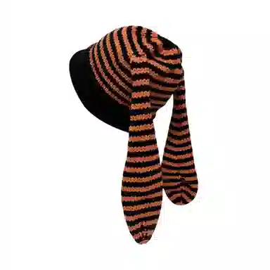 北极绒 可爱耳朵针织条纹套头潮流时尚保暖护耳 聚酯纤维 绒线帽 男女同款情侣款