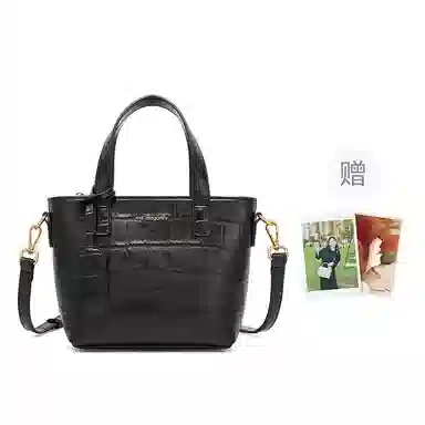 红蜻蜓 时尚纯色潮流高颜值托特包斜挎单肩包 牛皮 手提包 常规 女款 黑色