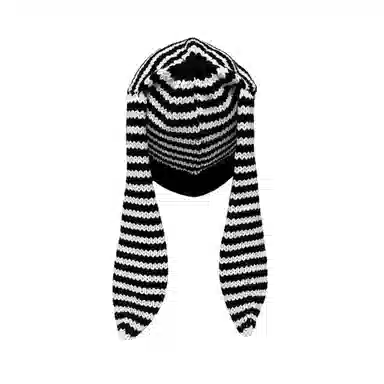 北极绒 可爱耳朵针织条纹套头潮流时尚保暖护耳 聚酯纤维 绒线帽 男女同款情侣款