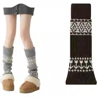 妮轻 羊毛加厚保暖菱形个性中筒袜 女款
