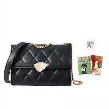 红蜻蜓 百搭少女包法式小香风通勤链条包时尚菱格包 聚氨酯拼合成革 单肩包腋下包手提包斜挎包 女款 黑色/米白色